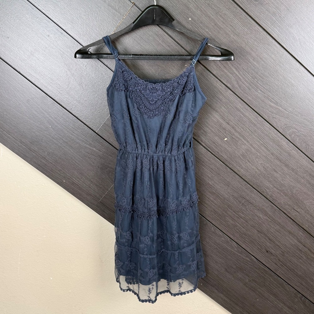 Ultra Pink Women Lace Mesh Slip Dress XS Blue Boho Cottagecore Romantic Mini